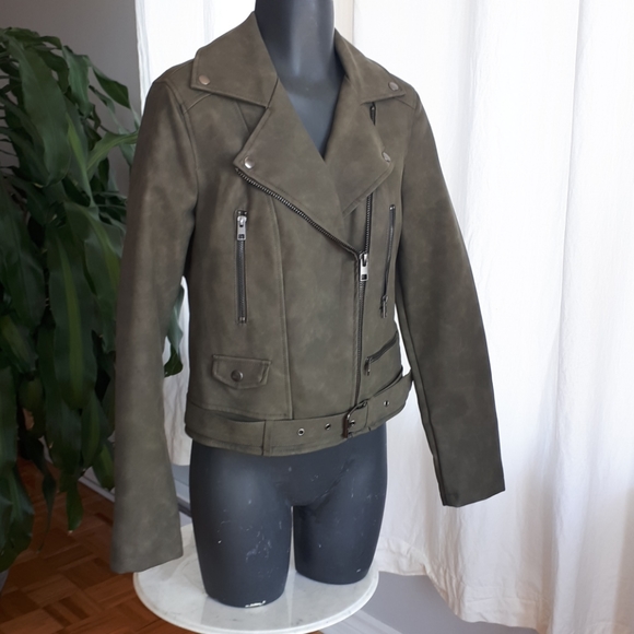 Army green FAUX leather jacket - Picture 2 of 9